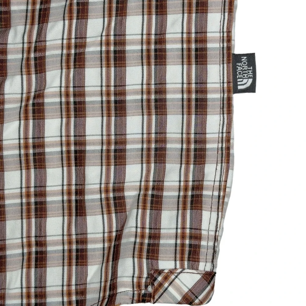 The North Face Men's Large Brown Plaid Long Sleeve Shirt Roll Tab Sleeves Hiking